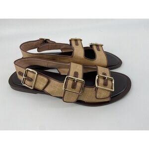 J.Crew Sandals Shoes Womens 12 Tan Carsen Leather Buckle Slingback Casual Italy